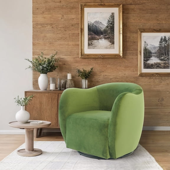 Swivel Chair in Green Velvet Fabric | Rotation for Multiple Purposes | Comfortable Seating and Stable Frame | No Assembly Required for Quick Use
