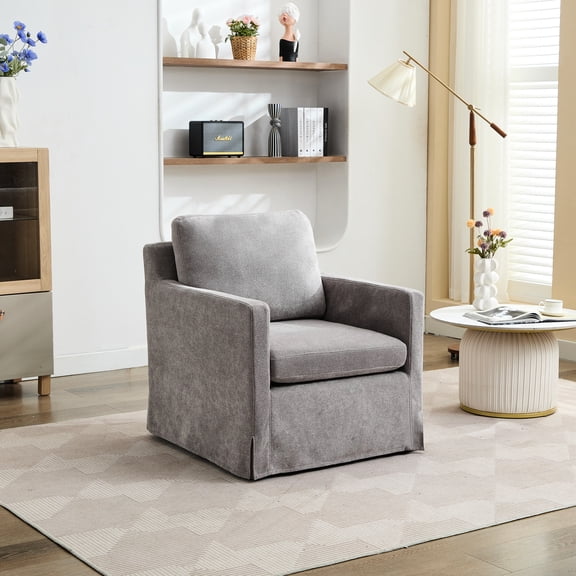 Swivel Club Chair | 360-Degree Rotation in Office & Lounge | Chenille Fabric, Soft Touch & Stain-Resistant | Solid Wood Frame for Stability