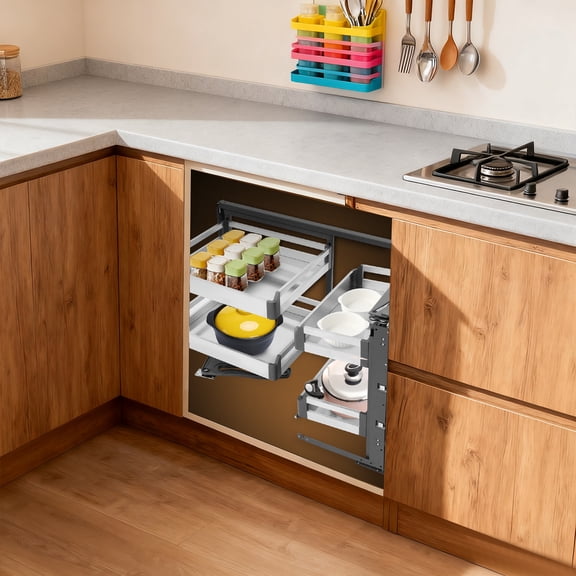 Swivel Corner Cabinet, Blind Corner Cabinet, Pull-Out Corner Organizer