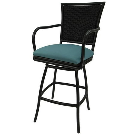 Outdoor Swivel Counter Stool 26" Seat - Erin - Aqua Fabric - Brown Metal