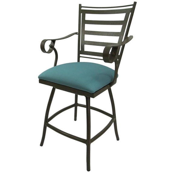 Swivel Counter 26" Outdoor Bar Stool Jenna - Aqua Fabric - Beige Metal