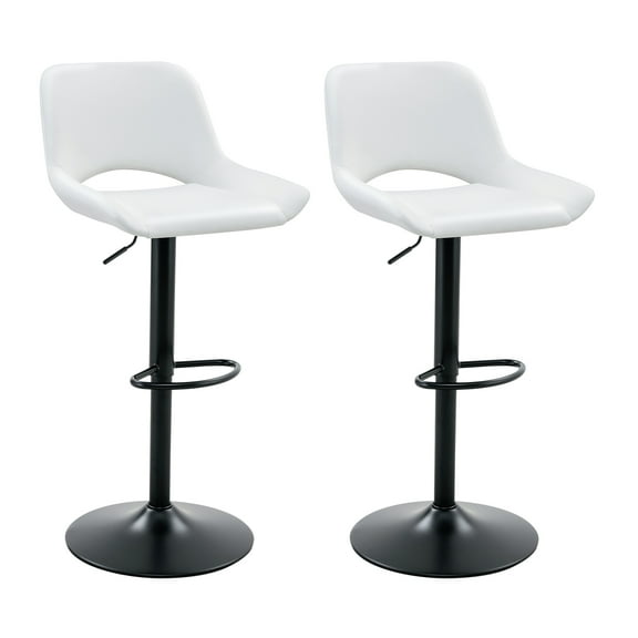 Swivel Counter Height Bar Stools, Adjustable Bar Stools Set of 2, Upholstered 360° Swivel Kitchen Island Bar Chairs, Open Back, Metal Leg , white