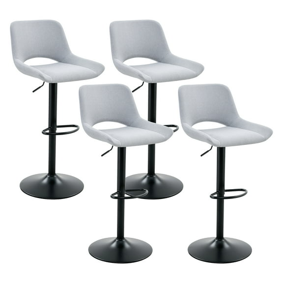 Swivel Counter Height Bar Stools, Adjustable Bar Stools Set of 4, Upholstered 360° Swivel Kitchen Island Bar Chairs, Open Back, Metal Leg , Gray