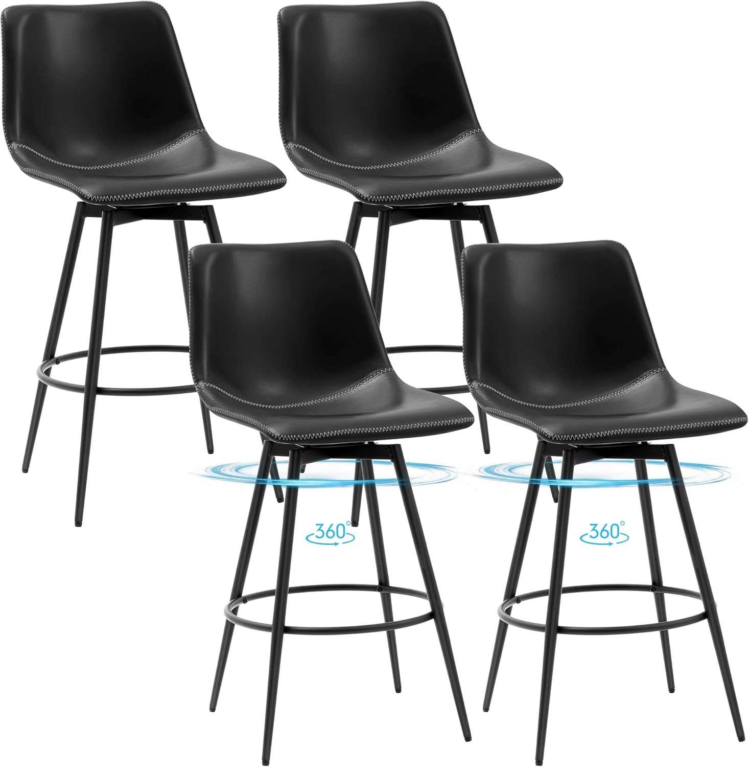 Swivel Counter Height Bar Stools, Armless 26" Seat Height Faux Leather