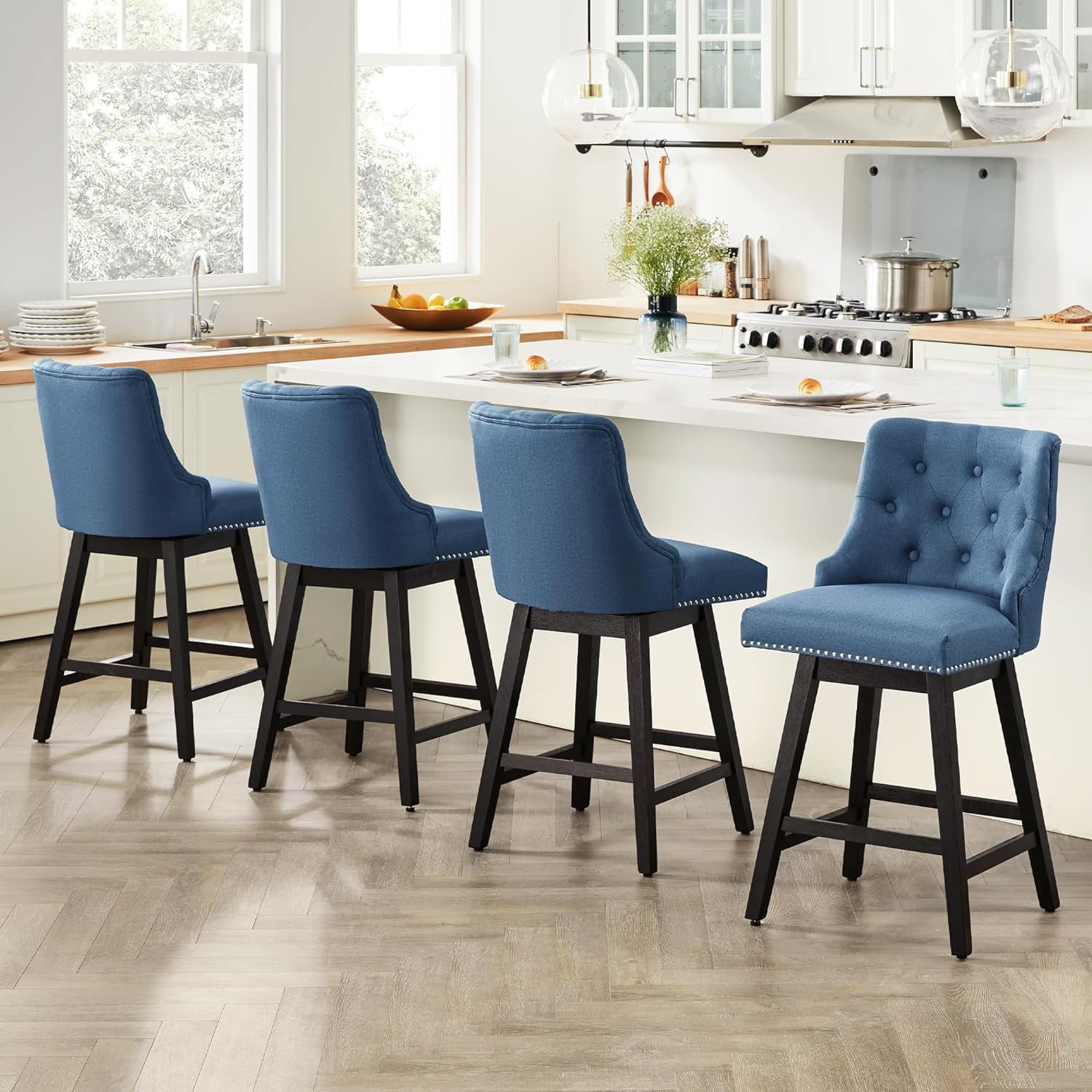 Swivel Counter Height Bar Stools with Back, 26” Upholstered Barstools