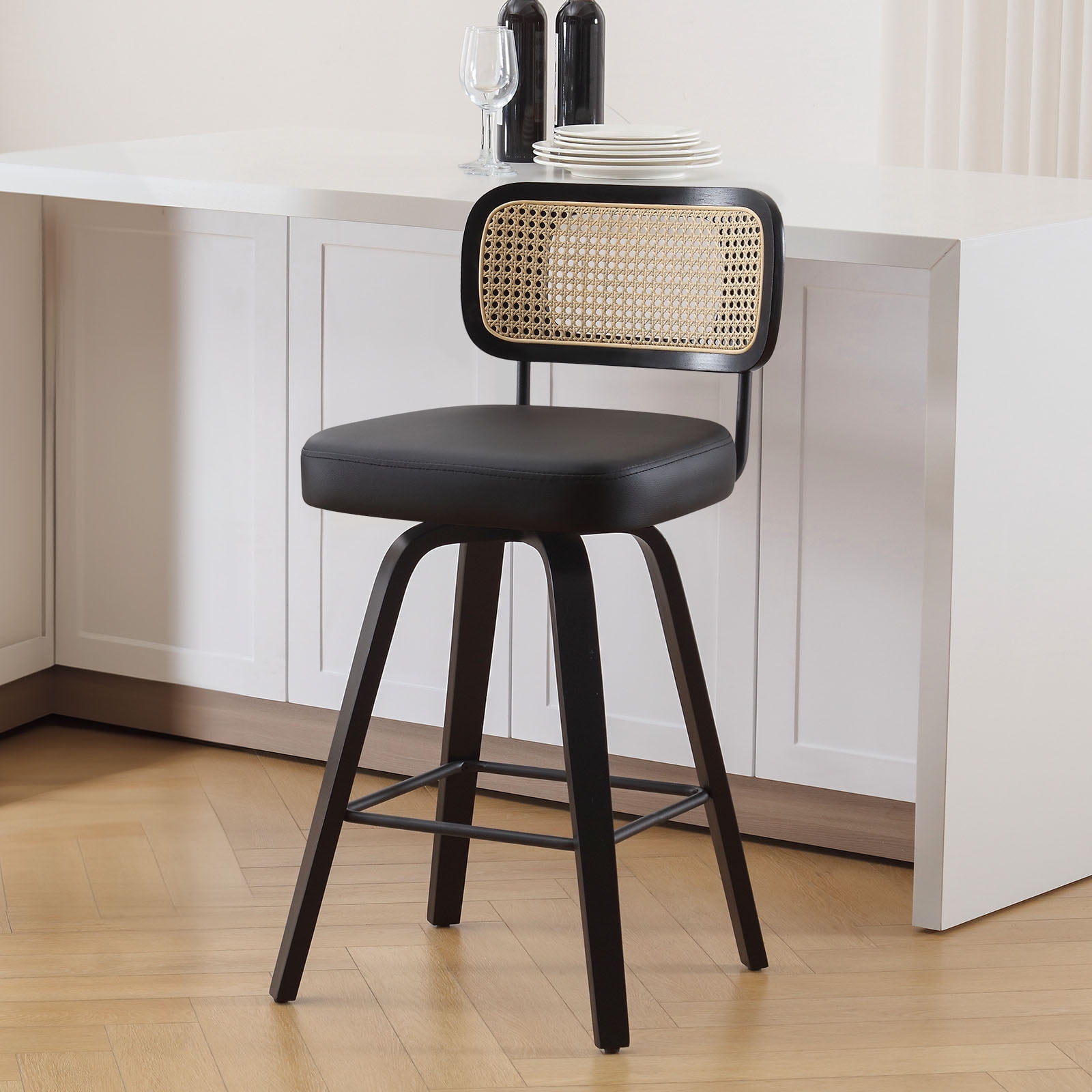 Swivel Counter Height Bar Stools, Set of 1, 26" Seat Height Upholstered ...