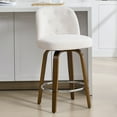thumbnail image 1 of WOOW DEPOT Button-tufted Swivel Bar Stools Set of 1, 26" Upholstered Linen Fabric Barstools w/ Mid-back Wood Legs Large Seat, Mid Century Modern Bar Chair Island Stool for Kitchen Counter, 1 of 11