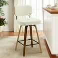thumbnail image 1 of Swivel Counter Height Bar Stools, Set of 1, 26" Upholstered PU Leather Barstools with Back Wood Legs, Mid Century Modern Bar Chair Island Stool for Kitchen Counter, Cream White, 1 of 10