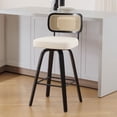 thumbnail image 1 of Swivel Counter Height Bar Stools, Set of 1, 29" Seat Height Upholstered PU Leather Barstools with Rattan Back Wood Legs for Home Kitchen Island, Cream White, 1 of 11