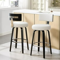 Swivel Counter Height Bar Stools Set of 2, 26” Seat Height Island Chairs Modern Kitchen Stools for Kitchen Counter, Faux Leather Upholstered Barstools with Back, Black Wood Legs and White Seat