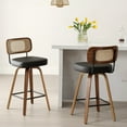 thumbnail image 1 of Swivel Counter Height Bar Stools, Set of 2, 26" Seat Height Upholstered PU Leather Barstools with Rattan Back Wood Legs for Home Kitchen Island, Black, 1 of 11