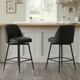 thumbnail image 1 of Swivel Counter Height Bar Stools Set of 2, 26" Upholstered Faux Leather Bar Stools with Back, Wood Trim, Upholstered Counter Chairs for Kitchen Island, Black, 1 of 17