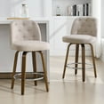 thumbnail image 1 of WOOW DEPOT Button-tufted Swivel Bar Stools Set of 2, 26" Upholstered Linen Fabric Barstools w/ Mid-back Wood Legs Large Seat, Mid Century Modern Bar Chair Island Stool for Kitchen Counter, 1 of 11