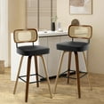 thumbnail image 1 of Swivel Counter Height Bar Stools, Set of 2, 29" Seat Height Upholstered PU Leather Barstools with Rattan Back Wood Legs for Home Kitchen Island, Black, 1 of 10