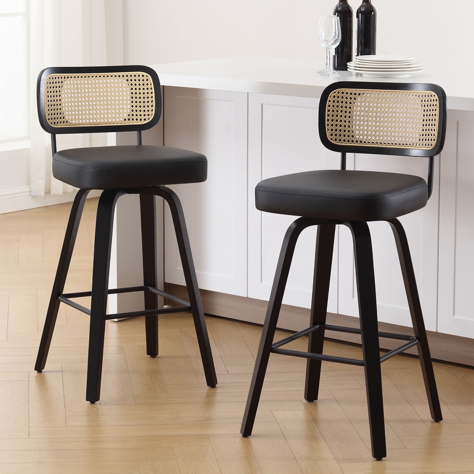 Swivel Counter Height Bar Stools, Set of 2, 29" Seat Height Upholstered ...