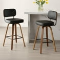 thumbnail image 1 of Swivel Counter Height Bar Stools, Set of 2, 29" Upholstered PU Leather Barstools with Back Wood Legs, Mid Century Modern Bar Chair Island Stool for Kitchen Counter, Black, 1 of 10