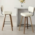 thumbnail image 1 of Swivel Counter Height Bar Stools, Set of 2, 29" Upholstered PU Leather Barstools with Back Wood Legs, Mid Century Modern Bar Chair Island Stool for Kitchen Counter, Cream White, 1 of 10