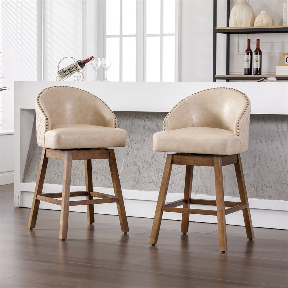 Swivel Counter Height Bar Stools Set of 2 with Footrest and Backrest