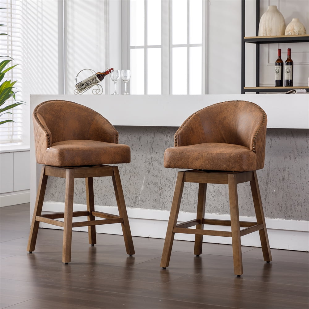 Swivel Counter Height Bar Stools Set of 2 with Footrest and Backrest