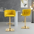 thumbnail image 1 of Swivel Counter Height Bar Stools Set of 2, Height Adjustable Dining Chairs with Woven Back, Velvet Bar Chairs with Metal Square Base, Side Chairs for Cafe, Pub, Bar Counter, Mustard Yellow, 1 of 8