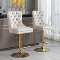 thumbnail image 1 of Swivel Counter Height Bar Stools Set of 2, Modern Velvet Barstools with Metal Base and Footrest, Comfy Adjustable Dining Chairs with Button Tufted Back & Nailhead & Ring Pull for Kitchen Island, Beige, 1 of 7