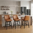 thumbnail image 1 of Swivel Counter Height Bar Stools, Set of 3, 27'' Modern Bar Stool with Curved Back and Solid Wood Legs, Bar Stools for Kitchen Island, Faux Leather Brown, 1 of 7