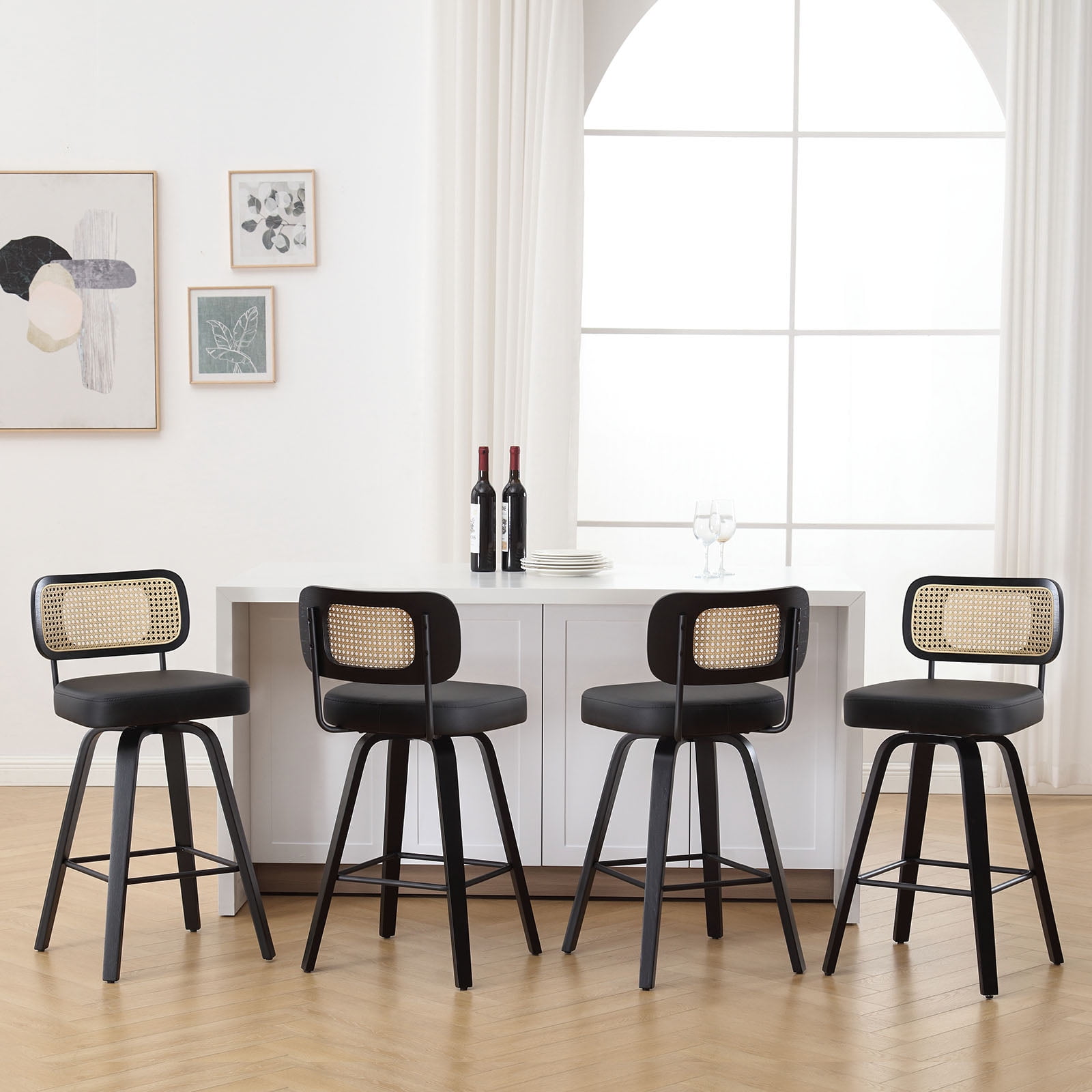 Swivel Counter Height Bar Stools, Set of 4, 26" Seat Height Upholstered ...