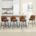 thumbnail image 1 of Swivel Counter Height Bar Stools Set of 4, 26" Upholstered Faux Leather Bar Stools with Back, Wood Trim, Upholstered Counter Chairs for Kitchen Island, Brown, 1 of 12