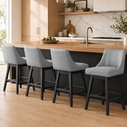 Swivel Counter Height Bar Stools, Set of 4, 27'' Modern Bar Stool with Curved Back and Solid Wood Legs, Bar Stools for K