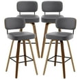 thumbnail image 1 of Swivel Counter Height Bar Stools, Set of 4, 29" Upholstered PU Leather Barstools with Back Wood Legs, Mid Century Modern Bar Chair Island Stool for Kitchen Counter, Gray, 1 of 10
