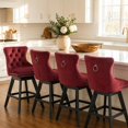 thumbnail image 1 of Swivel Counter Height Bar Stools Set of 4, Modern Bar Stools for Kitchen Island, Red Barstools with Backs, Sillas para Barra de Cocina, Velvet Island Chairs with Wood Legs (Burgundy, 4Pcs), 1 of 6