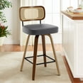 thumbnail image 1 of Swivel Counter Height Bar Stools, Set of 1, 26" Seat Height Upholstered PU Leather Barstools with Rattan Back Wood Legs for Home Kitchen Island, Gray, 1 of 10