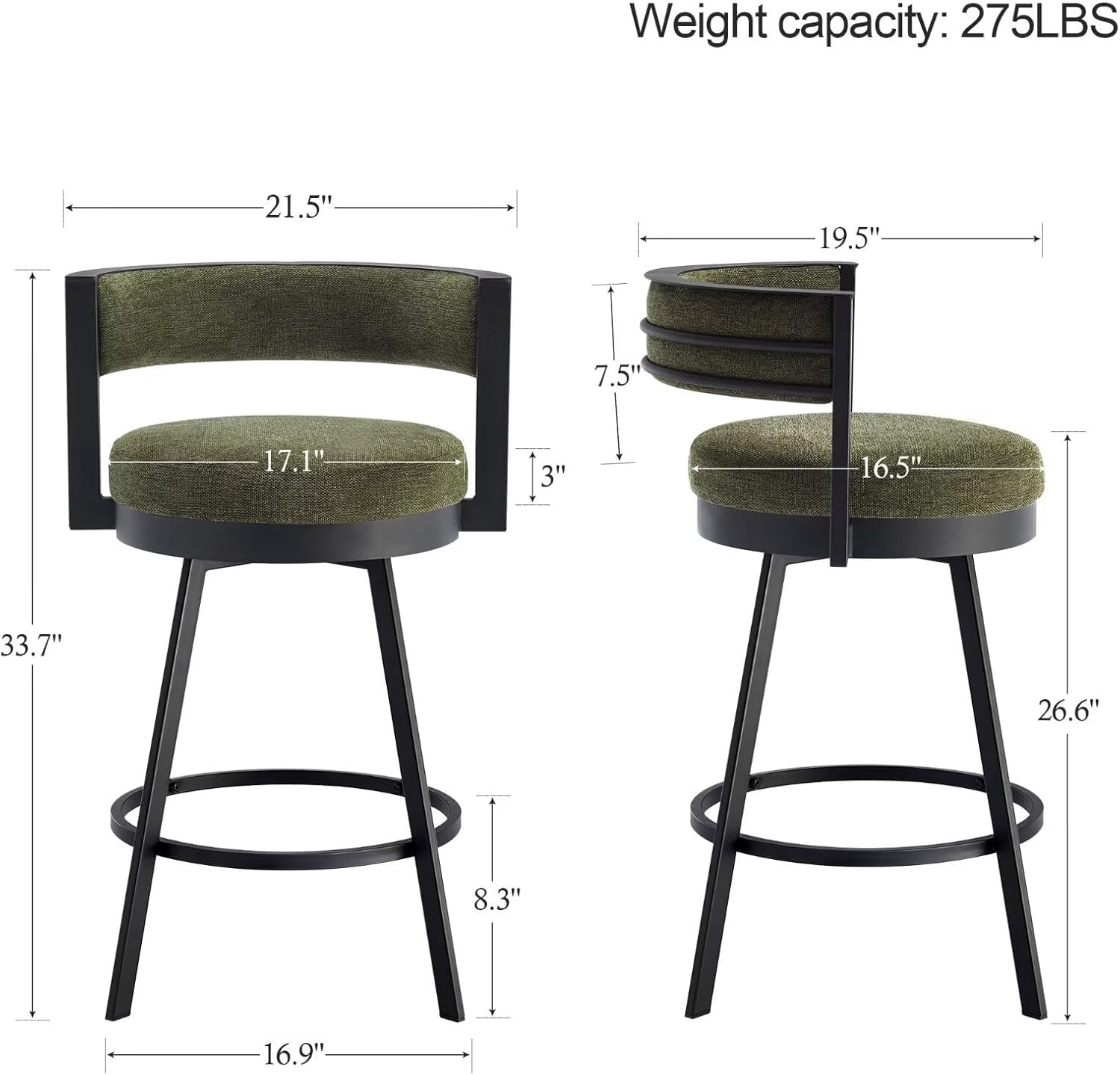 Swivel Counter Height Bar Stools Set of 2, 26.6 Inch Stools with Back ...