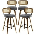 thumbnail image 1 of Swivel Counter Height Bar Stools, Set of 4, 29" Seat Height Upholstered PU Leather Barstools with Rattan Back Wood Legs for Home Kitchen Island, Gray, 1 of 10