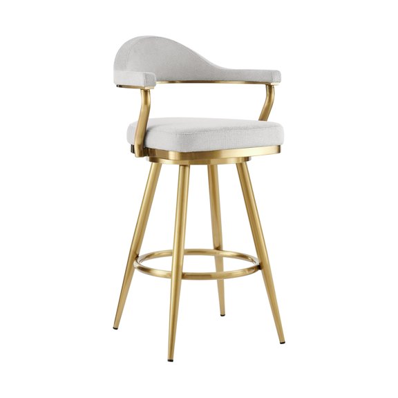 Swivel Counter Stool, Gold Finish, Silver Fabric, 22" x 23" x 37"