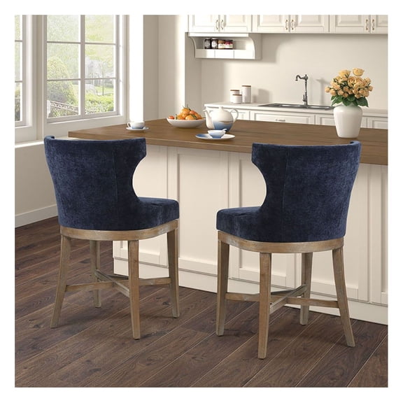 Swivel Counter Stool - Wingback Bar Stool with Solid Wood Legs - 300lbs Capacity - Kitchen Island & Dining Room - Reclaimed Gray Finish
