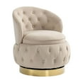 thumbnail image 1 of Swivel Cuddle Barrel Chair with Tufted Backrest and Storage Space, Velvet Accent Storage Chair with Metal Base, Fluffy Upholstered Round Armchairs for Living Room, Bedroom, Office, Beige, 1 of 9