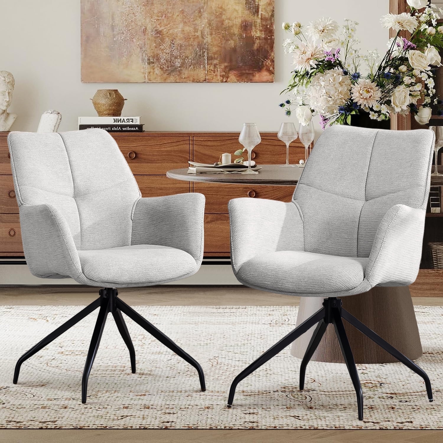 BRTHORY Swivel Dining Chairs with Arms Set of 2, Modern Accent Chairs ...