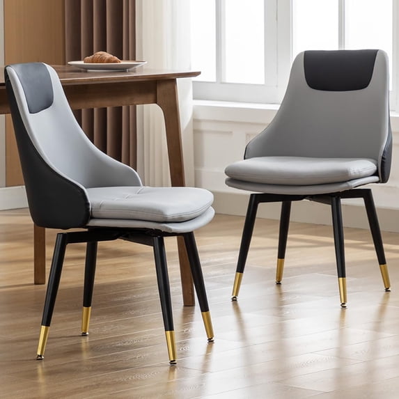 Swivel Dining Chairs, Modern Faux Leather Upholstered, Kitchen & Dining Room, Grey