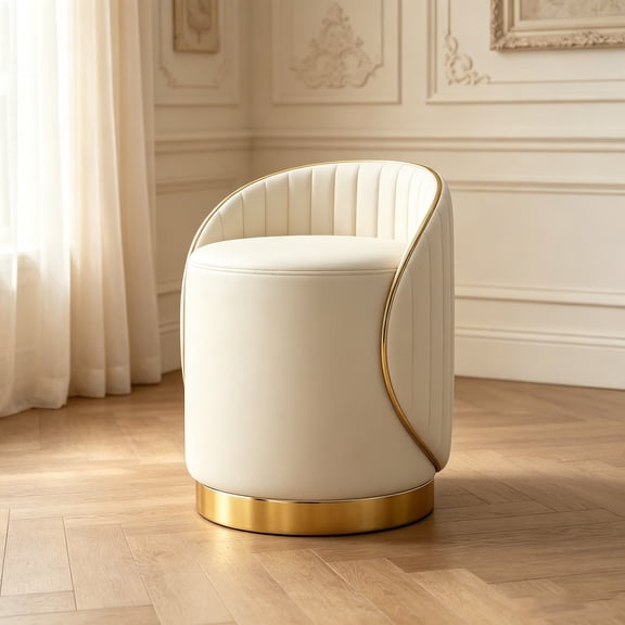 Swivel Dressing Stool Decorative Upholstered Vanity Chair Cream White Single Pack
