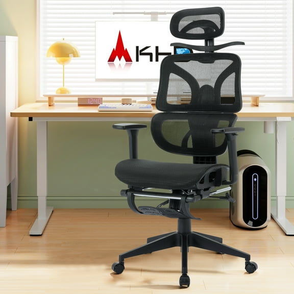 Swivel Ergonomic Mesh Office Chair With Footrest Adjustable Backrest Lumbar Support