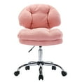 thumbnail image 1 of Swivel Ergonomic Office Chair, Teddy Velvet Armless Computer Chair with Adjustable Height and Universal Wheels, Comfy Upholstered Vanity Chair for Living Room, Bedroom, Study Room, Pink, 1 of 9