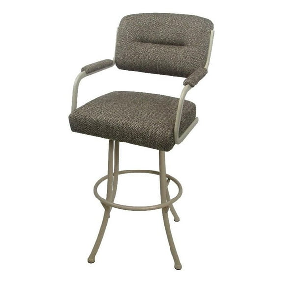 Swivel Extra Tall 34" Metal M-110BarStool-Plumley Cocoa Brown Fabric-Beige Frame
