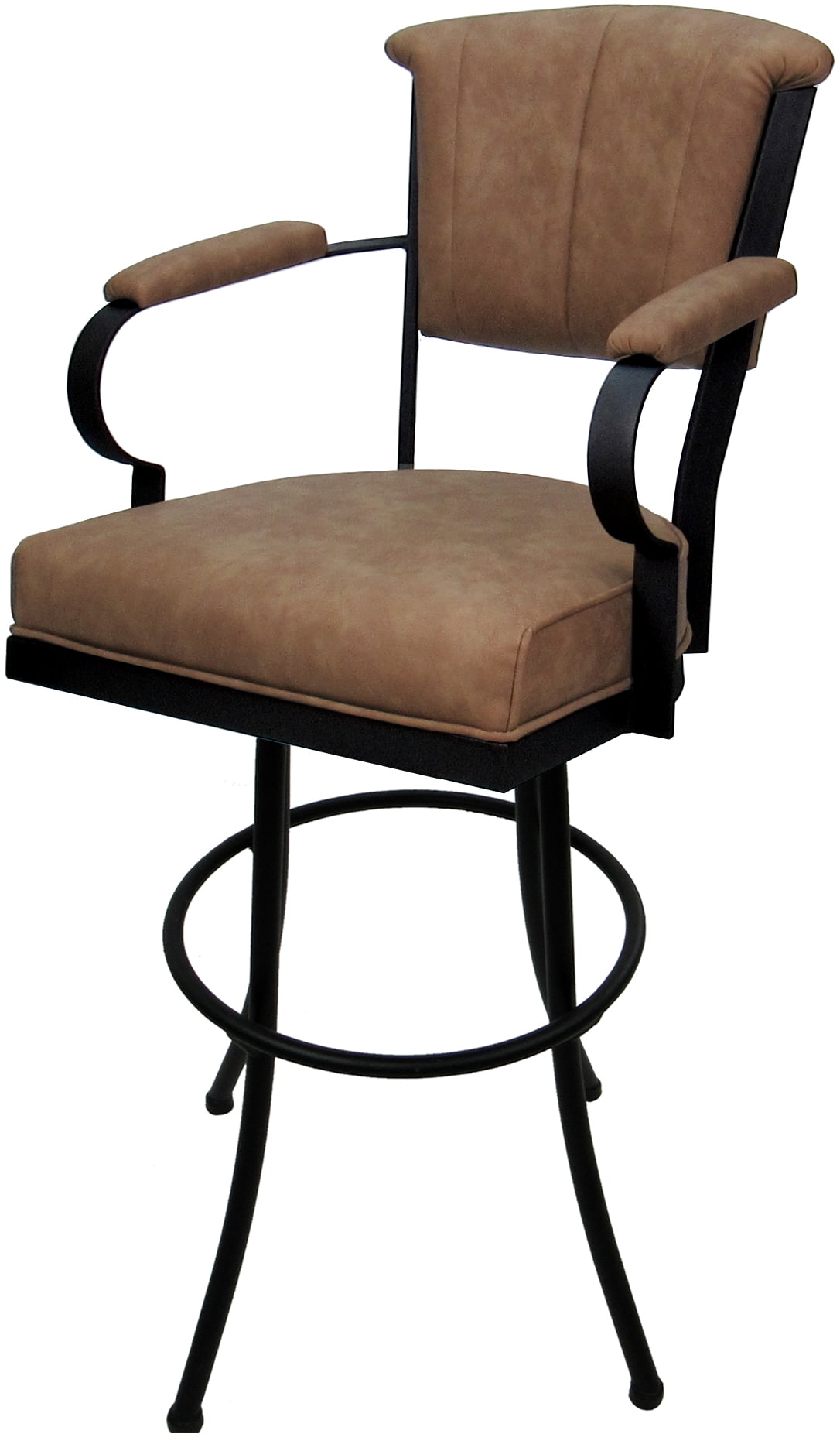 Extra Tall Pecan Brown Vinyl Swivel Bar Stool with Black Metal Frame