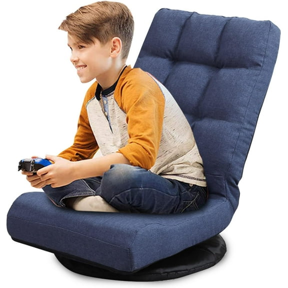 Swivel Floor Chair for TeensMultipurpose Gaming Chair Rocker for TV, Reading, Playing Video Games Lumbar Support, Adjustable Foldable Backrest 8858Z (Blue)