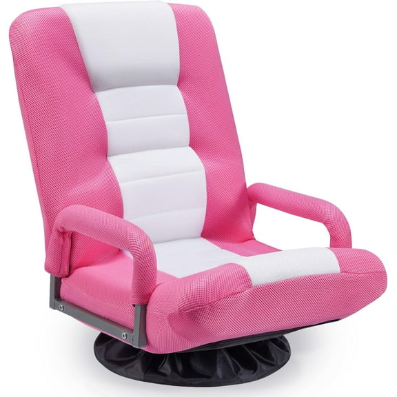 Swivel Floor Gaming Chair w/Armrests,Folding Video Reclining Sofa w/6 Adjustable Position, Padded Backrest & Cushion, Lazy Lounger Couch for E-Sports, Reading, Relaxing, Watching TV, Pink