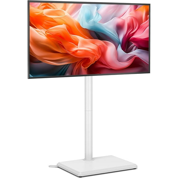 Swivel Floor TV Stand with Mount for 32-60 inch TVs up to 88 lbs, Height Adjustable Tall TV Stand with Wood Base, Saving Space Design for Bedroom, Living Room and Corner, White