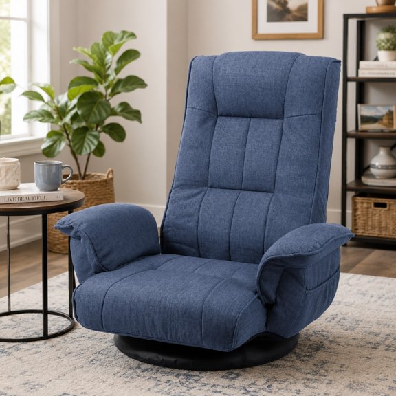 Swivel Gaming Chair, 360 Degree Floor Rocker Chair for TV, Reading, Playing Video Games w/Lumbar Support & Armrest Handles | Blue