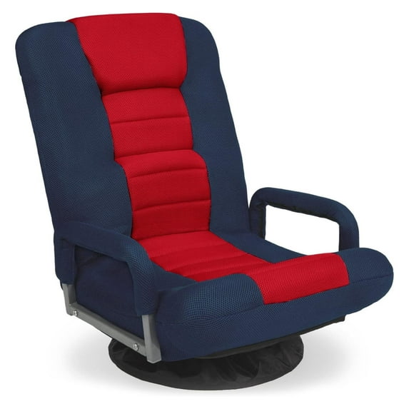 Swivel Gaming Chair 360 Degree Multipurpose Floor Chair Rocker for TV, Reading, Playing Video Games w/Lumbar Support, Armrest Handles, Adjustable Foldable Backrest - Blue/Red