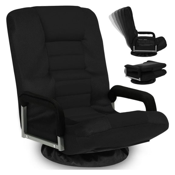 Swivel Gaming Chair Multipurpose Floor Gaming Chair Rocker for Playing Games, TV, Reading w/Armrest Lumbar Support & 6 Adjustable Postion Backrest for Adults & Kids, Purple/Black